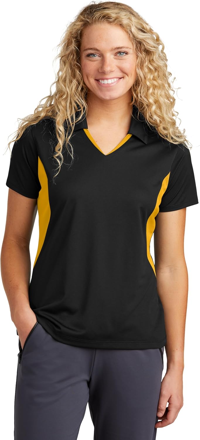 SPORT-TEK Women's Side Blocked Micropique Sport-Wick Polo | Ladies Short Sleeve Collared Shirt, Athletic Top for Work & Golf
