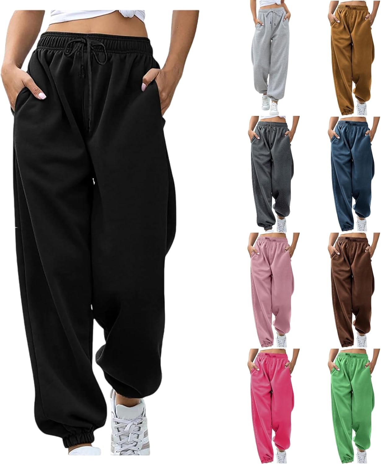 Sweatpants Women High Waisted Drawstring Sweatpants Baggy Running Lounge Sweats Athletic Fleece Joggers with Pockets
