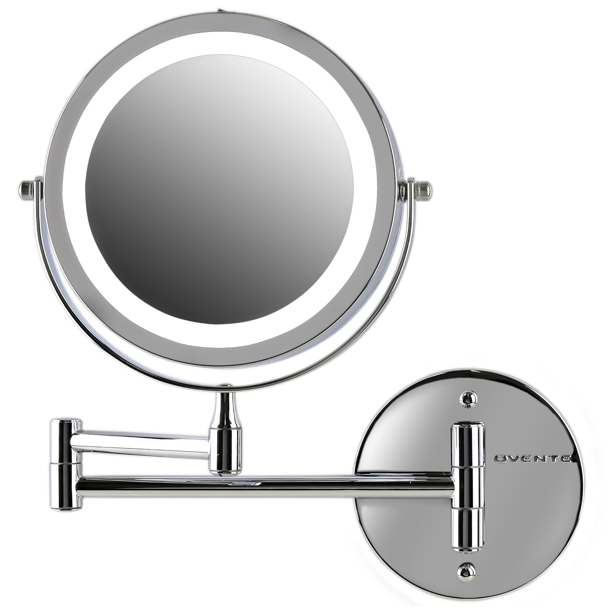 Ovente Lighted Wall Mount Makeup Mirror 7 Inch 1X 7X 360 Degree Double Sided, Round LED Magnifier, Extending & Retractable Arm, Compact & Cordless, Battery Powered, Polished Chrome MFW70CH1X7X-image-29