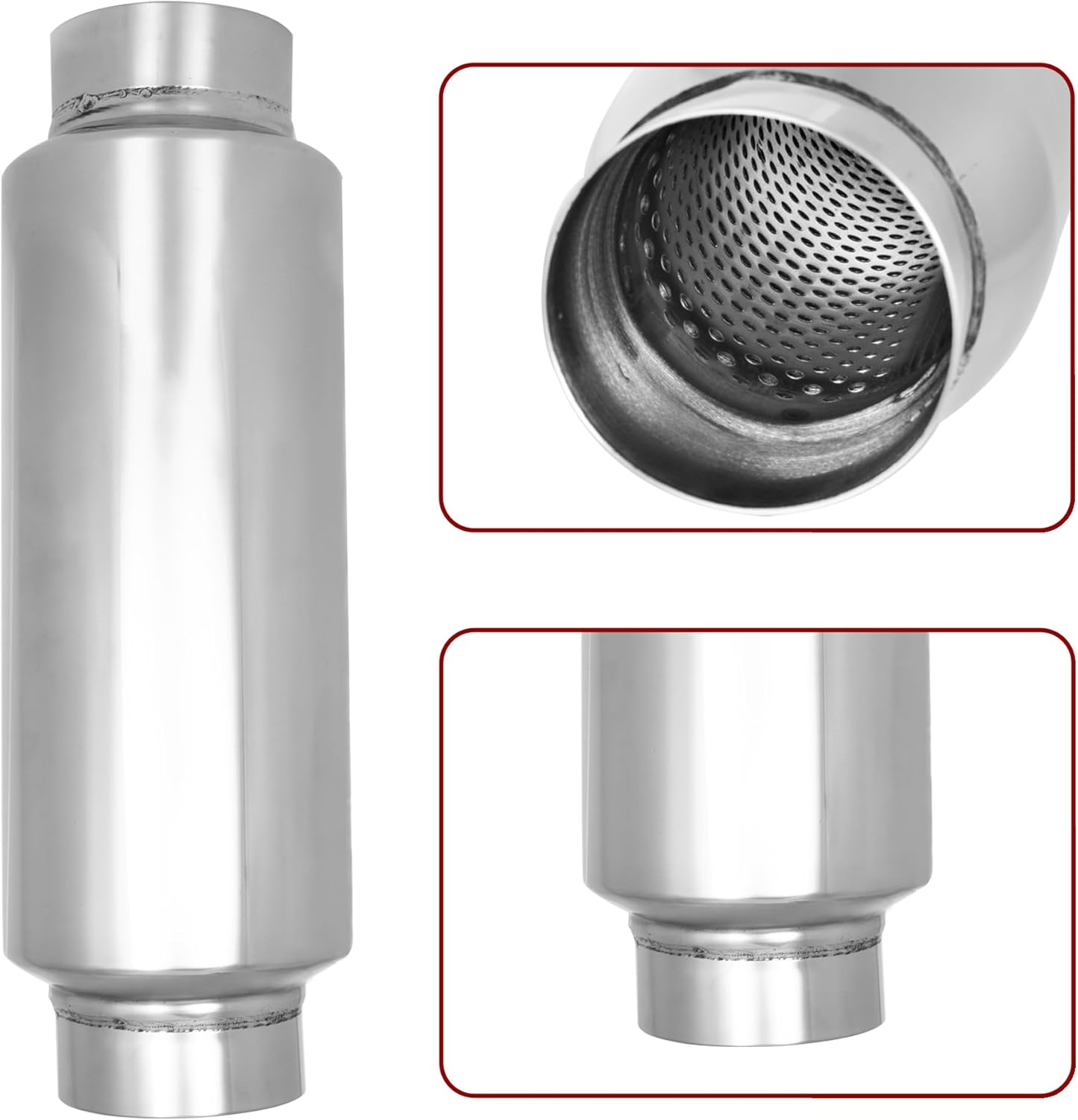 Exhaust Muffler, 3 Inch Inlet Resonator Muffler Straight Stainless Steel, Universal Performance Muffler Pipe 13''/340mm Overall Length, Polished