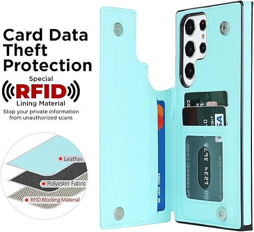 Miniatura 3 de Funda de piel con tapa para Samsung Galaxy A53 5G, con función atril de poliuretano, tarjetero para mujeres y niñas, doble cierre magnético, funda