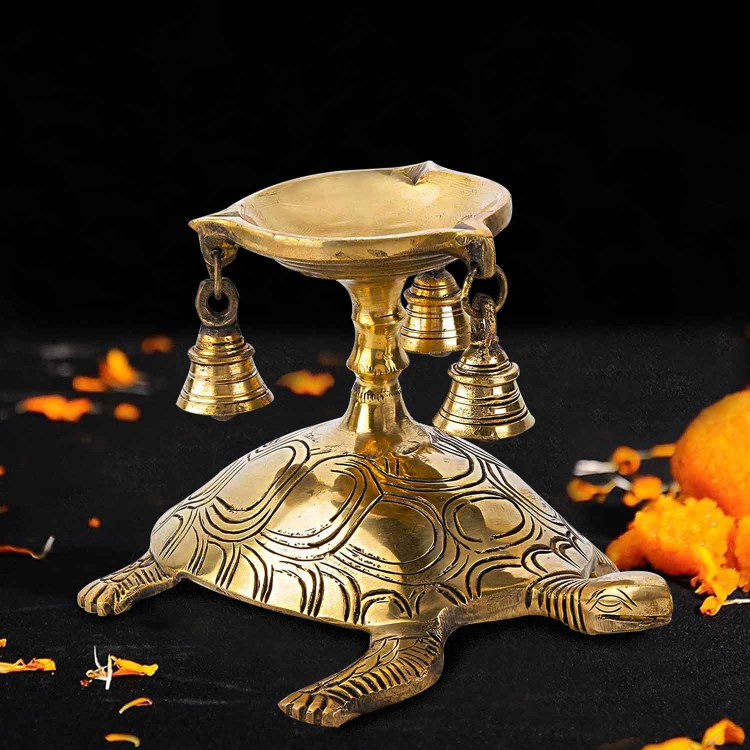 The Bombay Store - Brass Tortoise Base Aarti Deepak 6 in