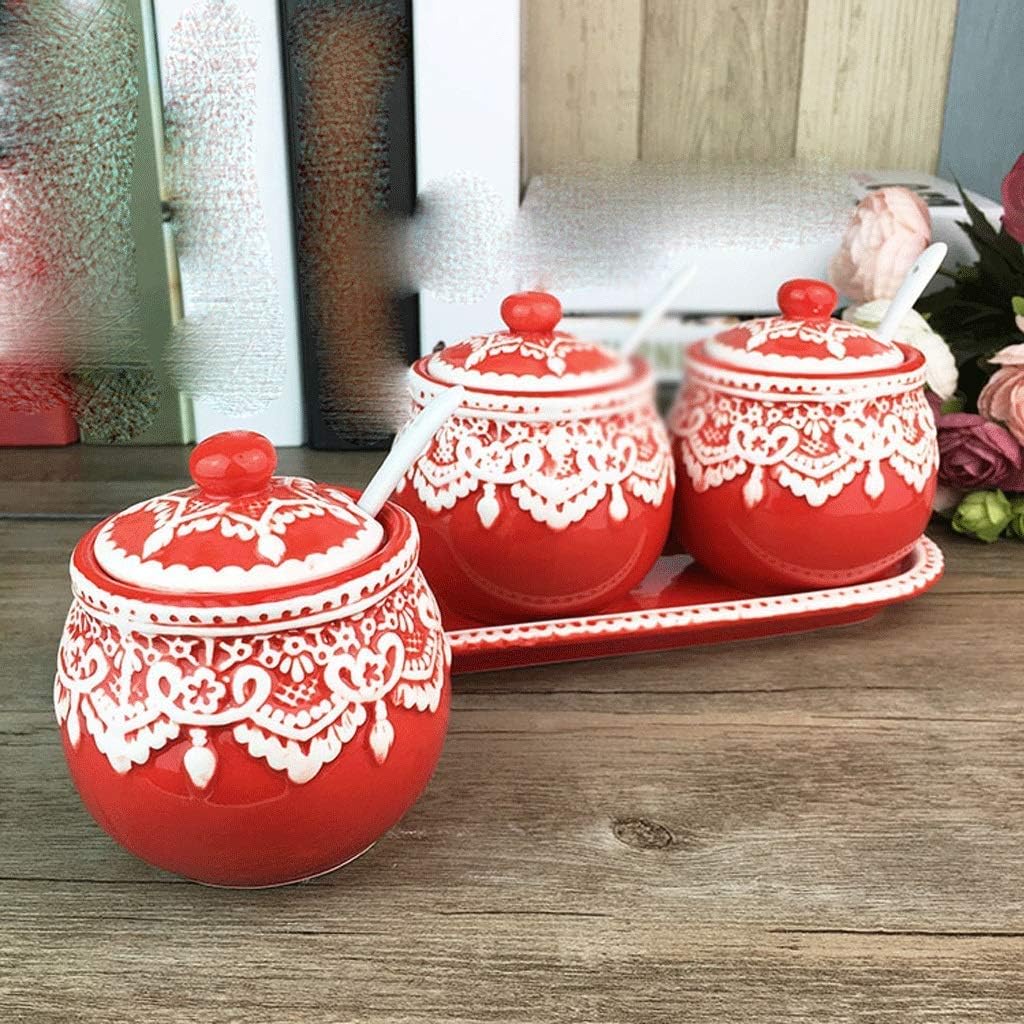 Condiment Bottles - with Seasoning Tank Steel Seasoning Bottle Seasoning Box Glass Salt Pot Kitchen Ceramic (Color : B) (Color : B) (C)
