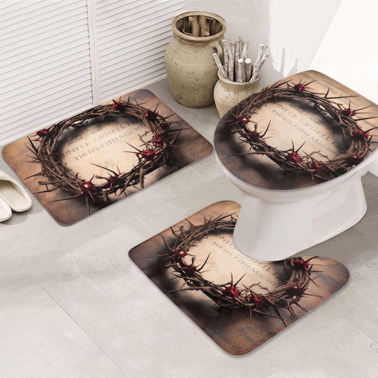 Tapis de bain en flanelle motif Crown of thorns pour la douche