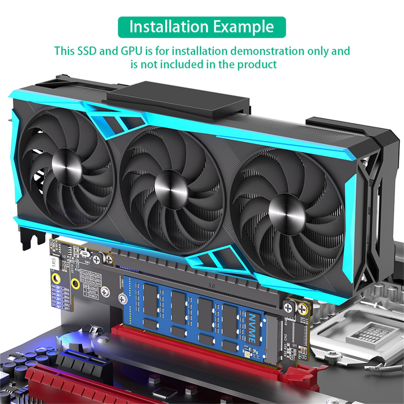 Efficiente PCIe 16X 5.0 Doppio NVMe Scheda Adattatori per Desktop Facile Installa e Trasferimento Dati A 32Gbps Thermals Adattatori