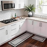 Vista 1 de Tapete de cocina de PVC de alta calidad con diseño geométrico, resistente antifatiga y antideslizante, para fregaderos y estufas, negro y gris