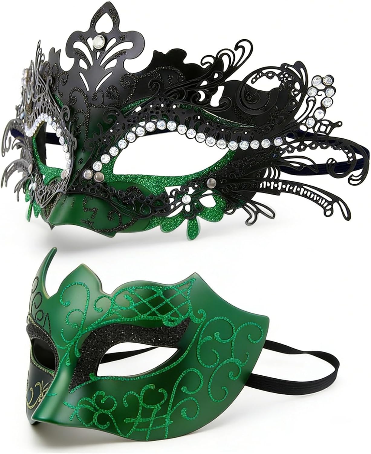 Masquerade Mask for Couples Party Masks Set, Metal Filigree Shiny Rhinestone Venetian Mask for Ball Mardi Gras
