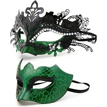 Masquerade Mask for Couples Party Masks Set, Metal Filigree Shiny Rhinestone Venetian Mask for Ball Mardi Gras