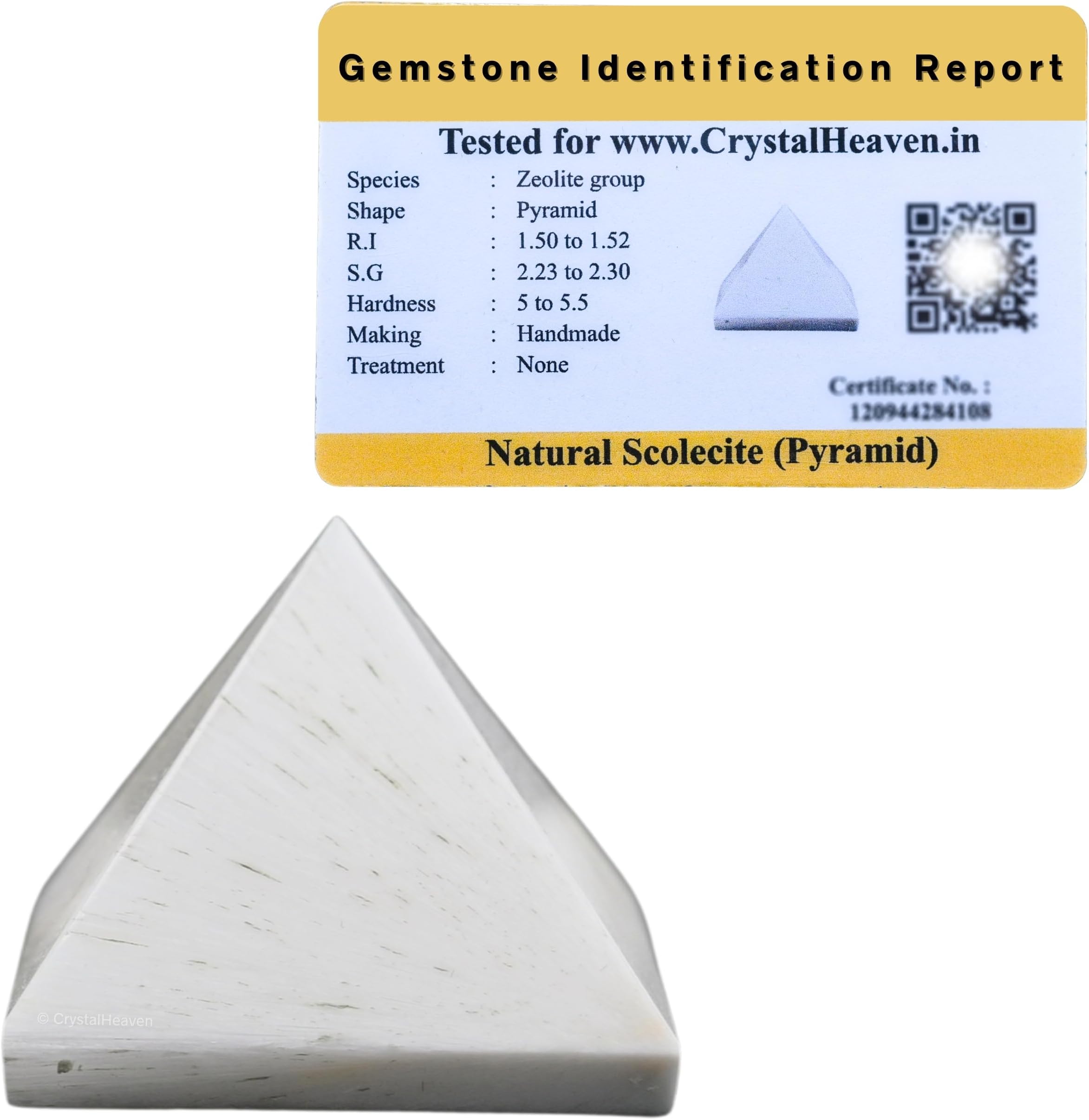 Crystal Heaven Scolecite Pyramid - 1" Inch Crystal Pyramid For Positive Energ...