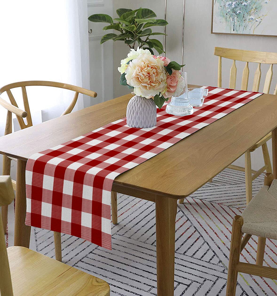 LushomesBuffalo Checks Red Crochet Ribbed Table Runner (Single Layer, 13 x 72”, 33 x 183 cms)