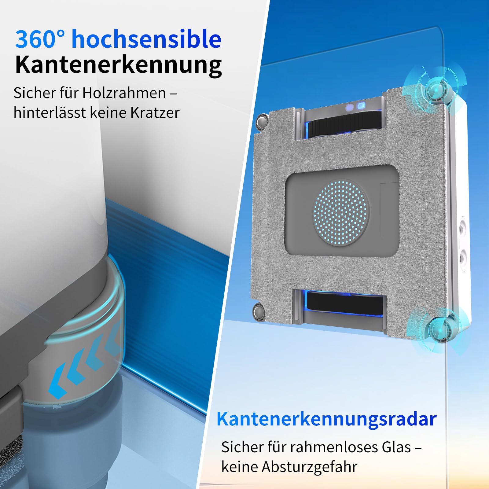 Fensterputzroboter,9000Pa Saugkraft&75N Reinigungskraft,mit 4 Wasser-Sprühdüsen,unterstützt 5 Reinigungsmodi&Fernbedienung, Fensterroboter Nassreinigung von gerahmten & rahmenlosen Fenstern