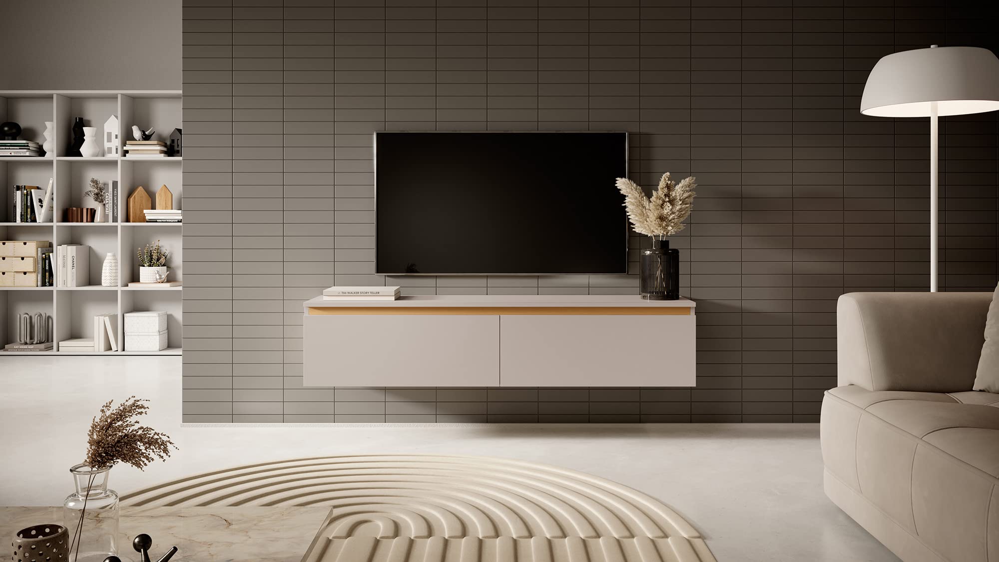 Selsey Mensola Per TV A Parete Telire – Design Minimalista, Melamina Grigio 140 Cm, Pratica E Resistente