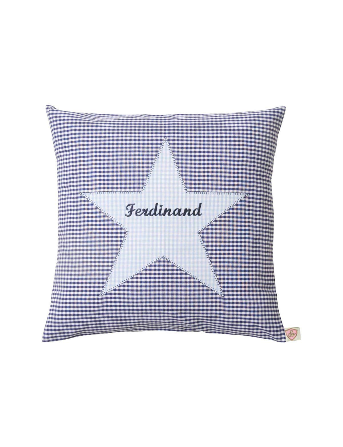 Kissen personalisiert VICHY dunkelblau mit Stern von paula & ferdinand - Kissen mit Name - Geschenk zur Geburt und Taufe