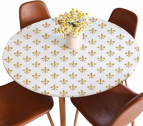 Miniatura 19 de Mantel redondo de mármol ónix con bordes elásticos, color marrón, lavable, reutilizable, para cocina, picnic, fiesta, 40-44 pulgadas Ónix