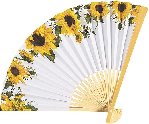 Fun Express Sunflower Printed Folding Hand Fans - Set of 12 - Party Supplies and Decor