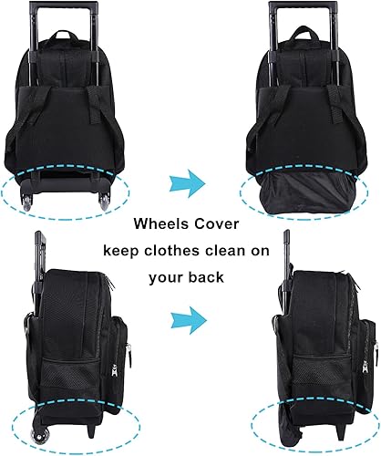Miniatura 4 de Tilami Mochila con ruedas de 18 pulgadas, doble asa con bolsa de almuerzo, mochila con ruedas para niños y niñas, color negro