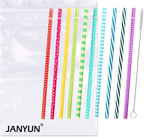 Miniatura 7 de 30 pajitas de plástico reutilizables sin BPA de 9 pulgadas, impresión colorida de rayas plásticas duras para tarros de masón, vasos familiares o