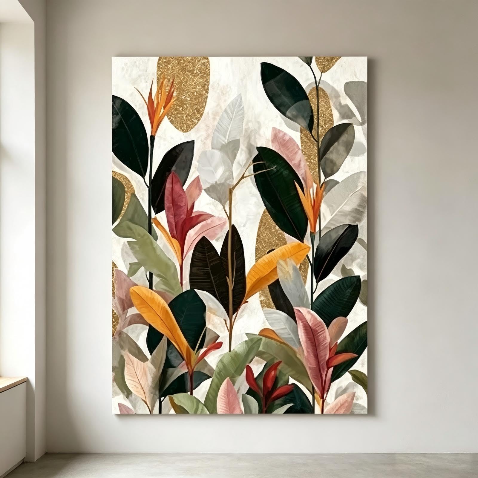 EPLKJHRTU Boho Tropical Botanical Wall Art Canvas Print, Modern Floral Wall Decor Poster for Living Room Bedroom Home Decor(60x90cm/Frameless)