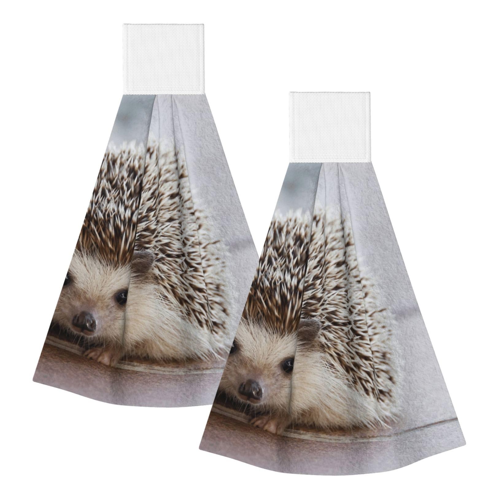 DOPKLNA Hedgehog Printed, 2 Pcs Hanging Coral Fiber Hand Towels for Bathroom, Absorbent Kitchen Towels