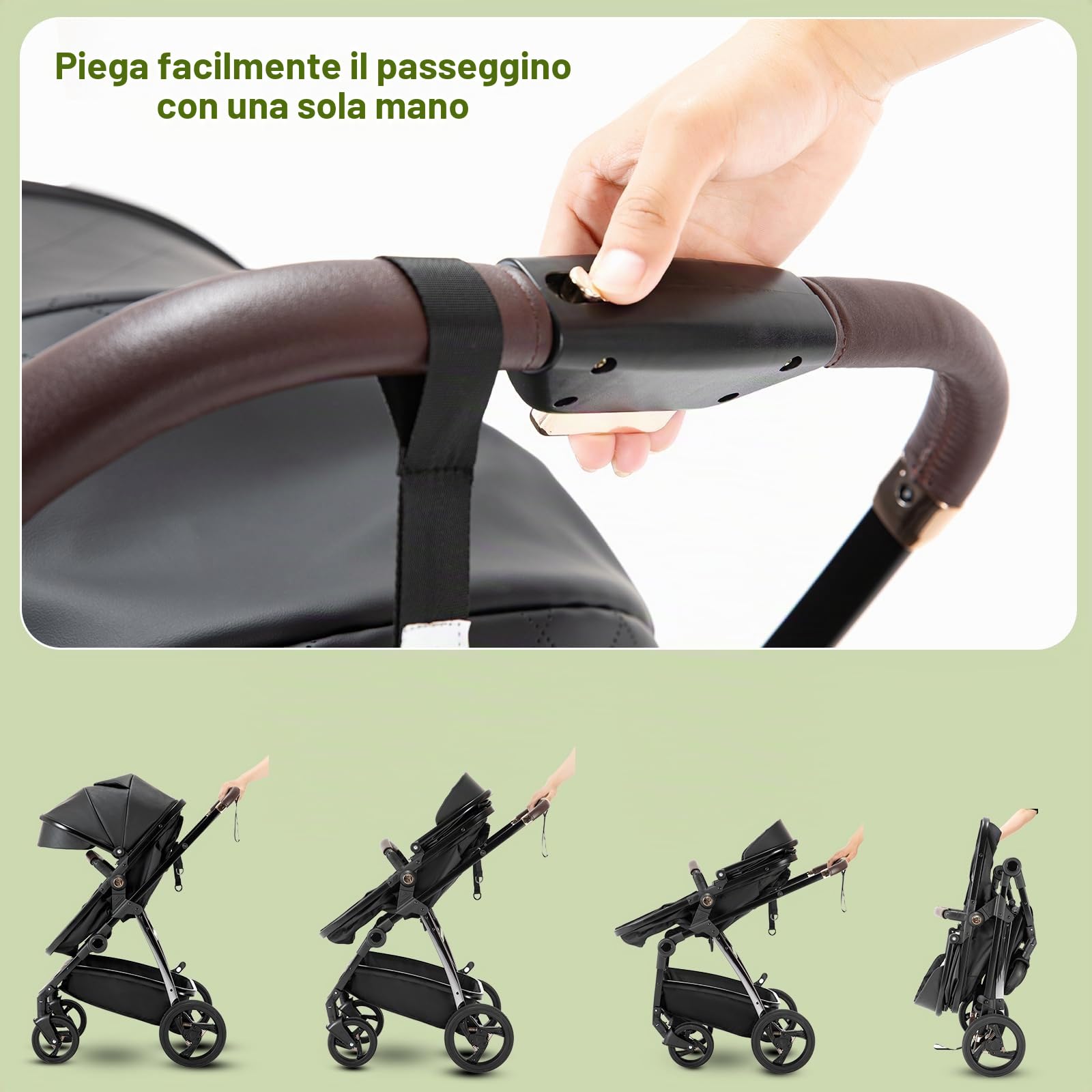 Zkiprm Sistema Viaggio 3 in 1 Passeggino con Seggiolino Auto R129, Reversibile, Pieghevole Un Clic, Ruote PU Antishock, Telaio in Alluminio Leggero, Copripioggia (0-4 Anni) Nero
