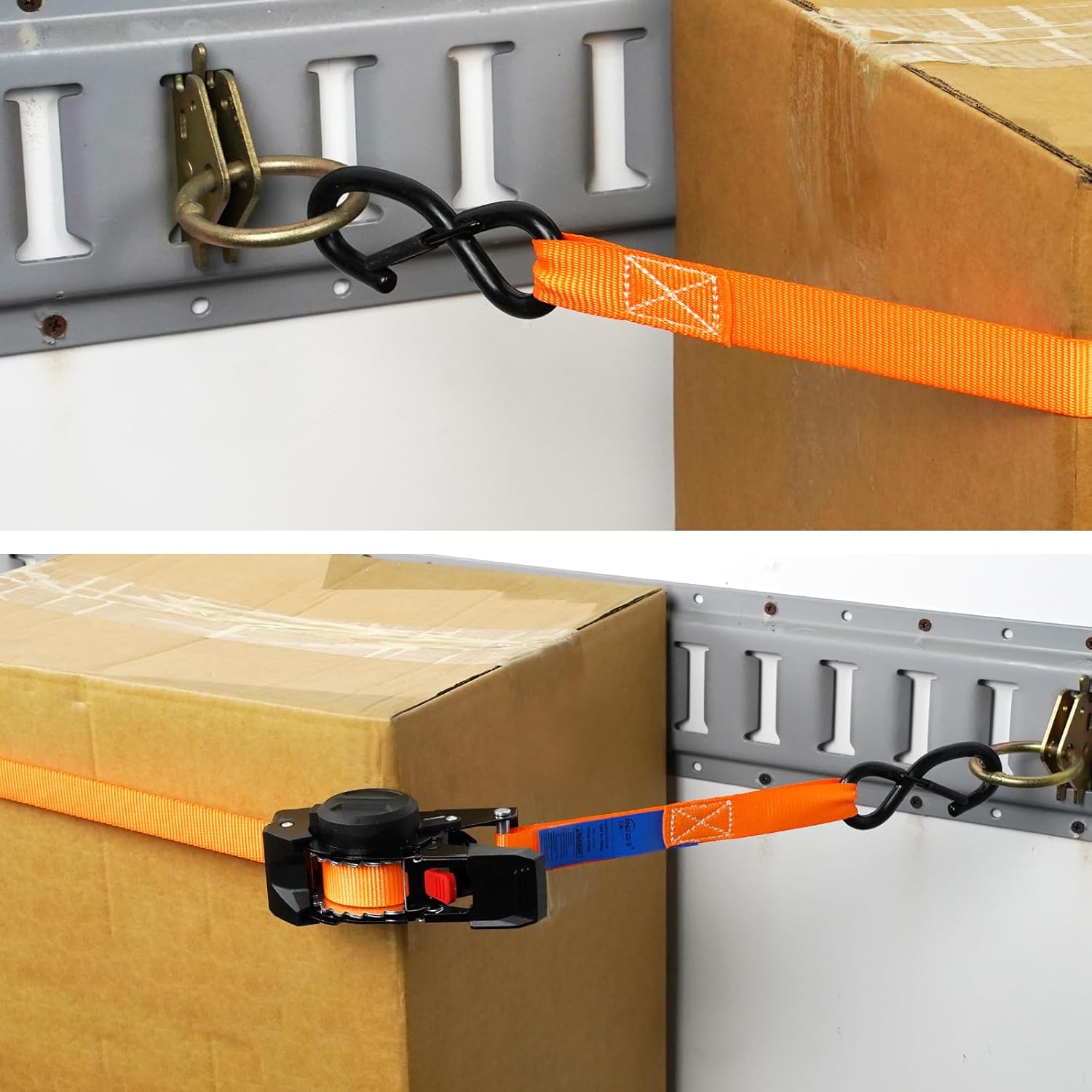 ANLULOAD Retractable Ratchet Strap(1 in x 9.8 ft),Ratchet Tie Down Strap for Motorcycles, Boats,Atvs,Utvs.W.L.L:700 Lbs/B.S:2,100 Lbs-(4Packs) (Orange)