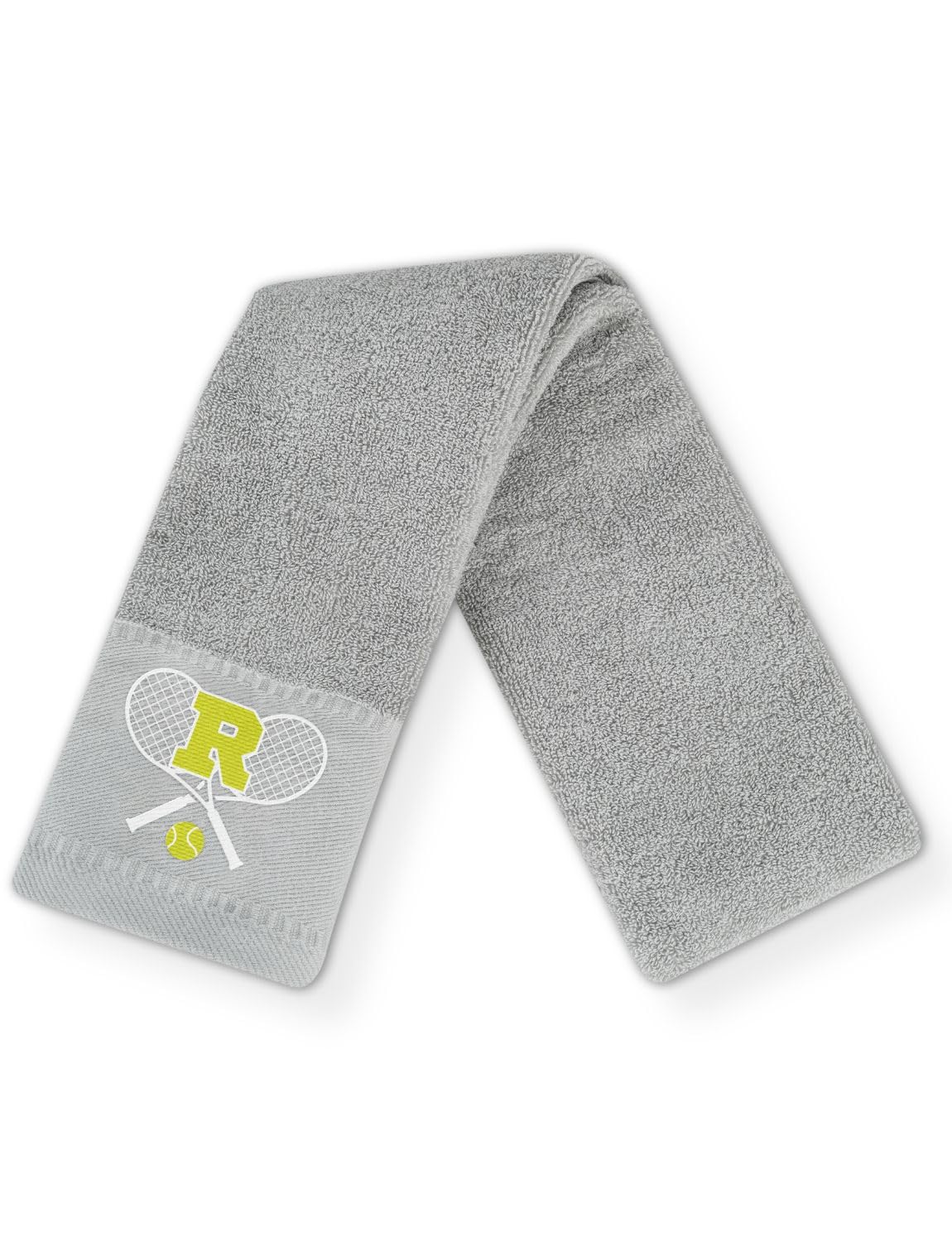CybGene Tennis Towel with Monogrammed Embroidery, Initial Tennis Gifts, Personalized Tennis Court Accessory for Men, Women on Birthday, Retirement, Soft and Absorbent, Grey-R — image 1