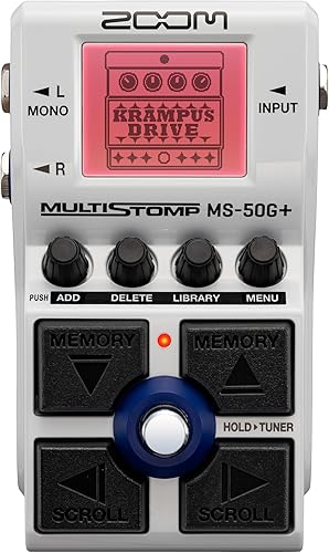 Zoom MS-50G+ MultiStomp Pedal de efectos de guitarra, caja de un solo piso, 100 efectos, salidas estéreo, sintonizador, con unidades, modulaciones,
