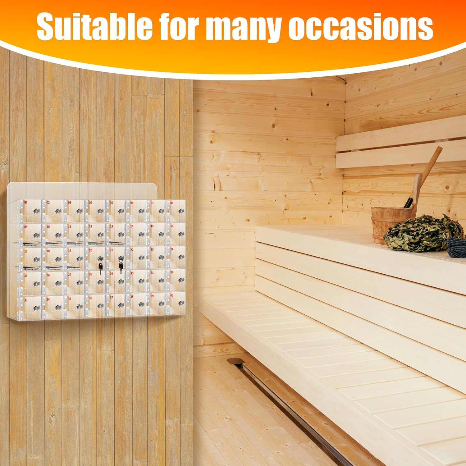 40 Slots Cell Phone Storage Locker, Acrylic Material with Door Locks and Keys, Wall-Mounted Phone Box for Office, Gym, Classroom, Factory, Swimming Pool(Large 40 Slots)
