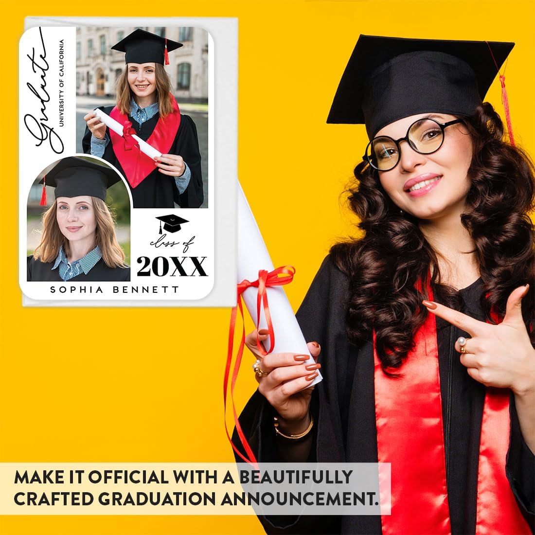 Andaz Press Personalized Graduation Invitations 2026 With Self Seal Envelopes, Graduation Announcements 2026, Custom 2 Photo Collage Party Invitations for High School College, 24 Pack, 7x5 Inches