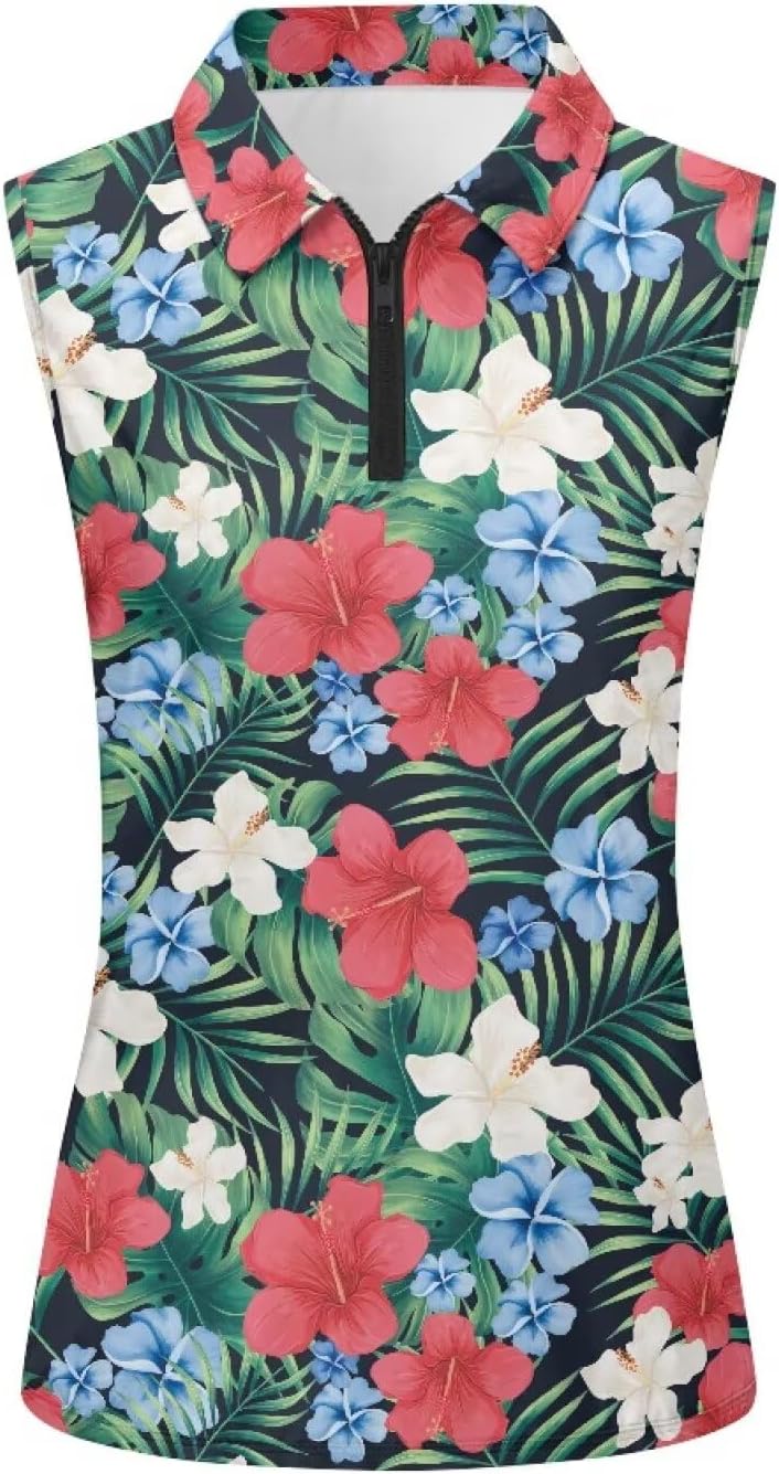 Women's Golf Polo T Shirts Lightweight Moisture Wicking Sleeveless Shirt Quick Dry Zipper Tank Top