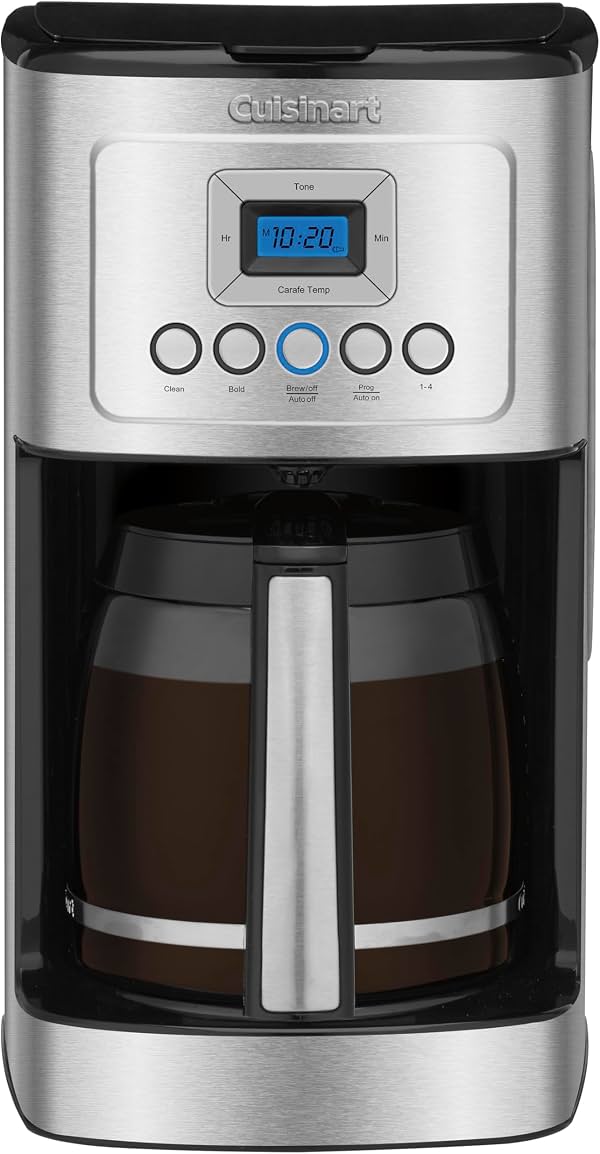 Cafetera Cuisinart, programable, acero inoxidable, jarra de vidrio de 14 tazas | Máquina de café PerfecTemp con configuraciones de 1-4 tazas, control de intensidad, apagado automático y filtro de tono dorado reutilizable, DCC-3200