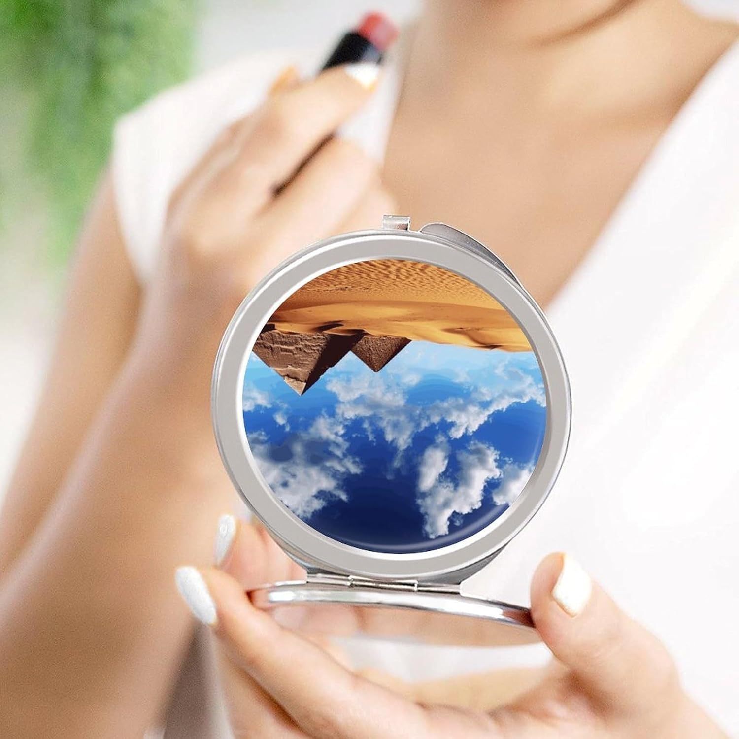 Desert Sky Makeup Mirror Lightweight Compact Mirror Portable Folding Travel Mirror 2-Sided Round Handheld Beauty Mirrors Mini Pocket Mirrors for Gift image 4