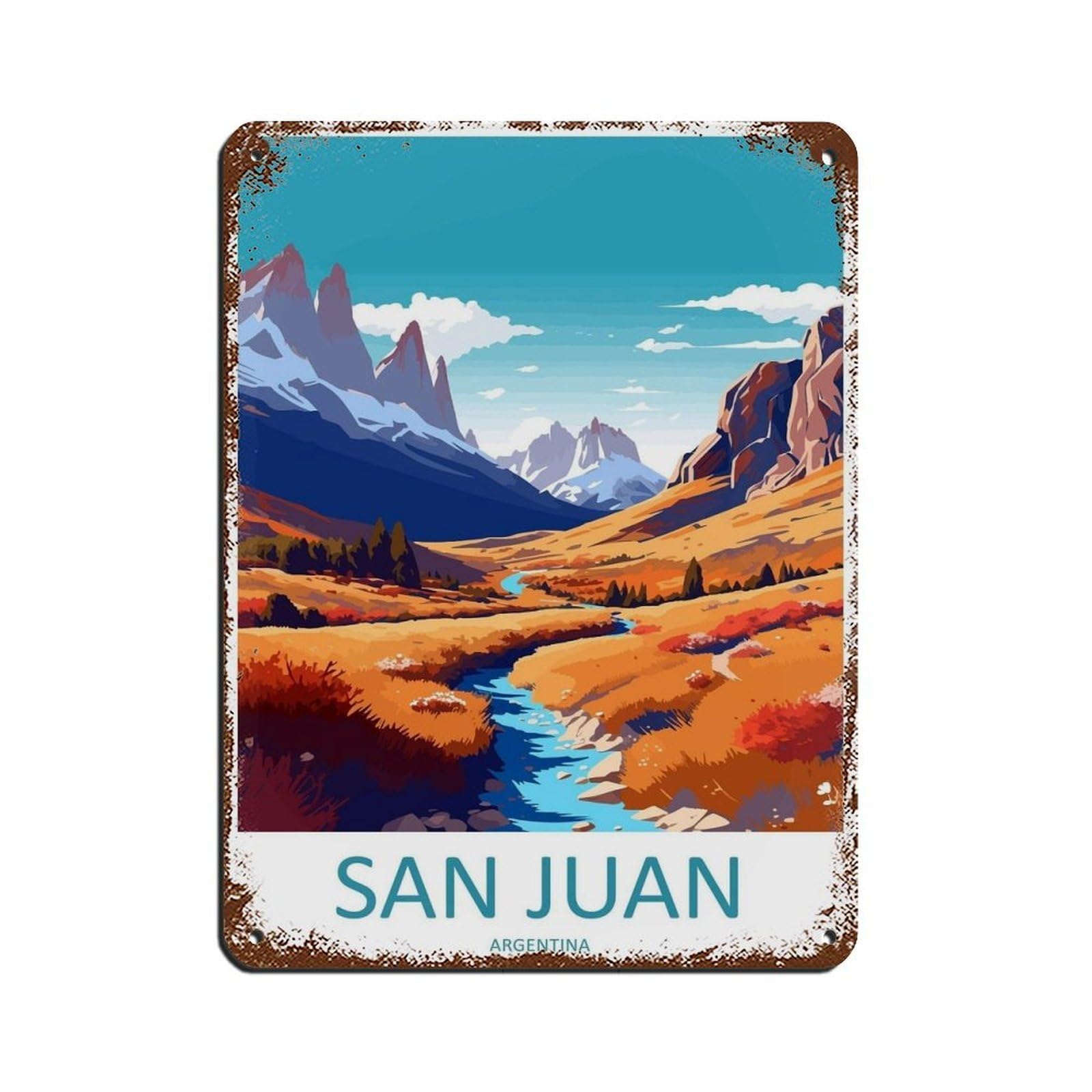 San Juan Travel Art Argentina Art Lover Gift Tin Sign Vintage Metal Pub Club Cafe Bar Home Wall Art Decoration Poster Retro 12x16inch(30x40cm)