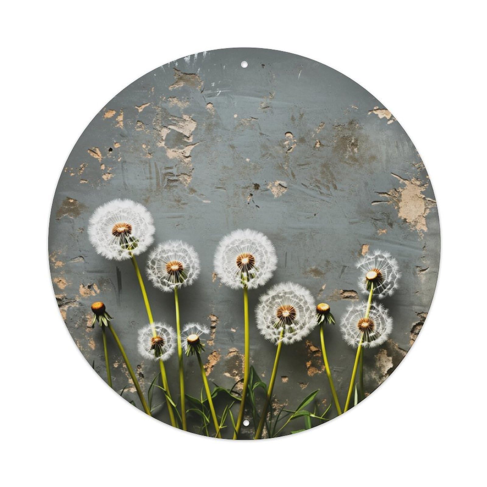 Dandelion Seeds On Rustic Background Round Tin Sign Vintage Metal Poster, Home Bar Garage Man Cave Cafe Indoor & Outdoor Wall Decoration 8x8Inches