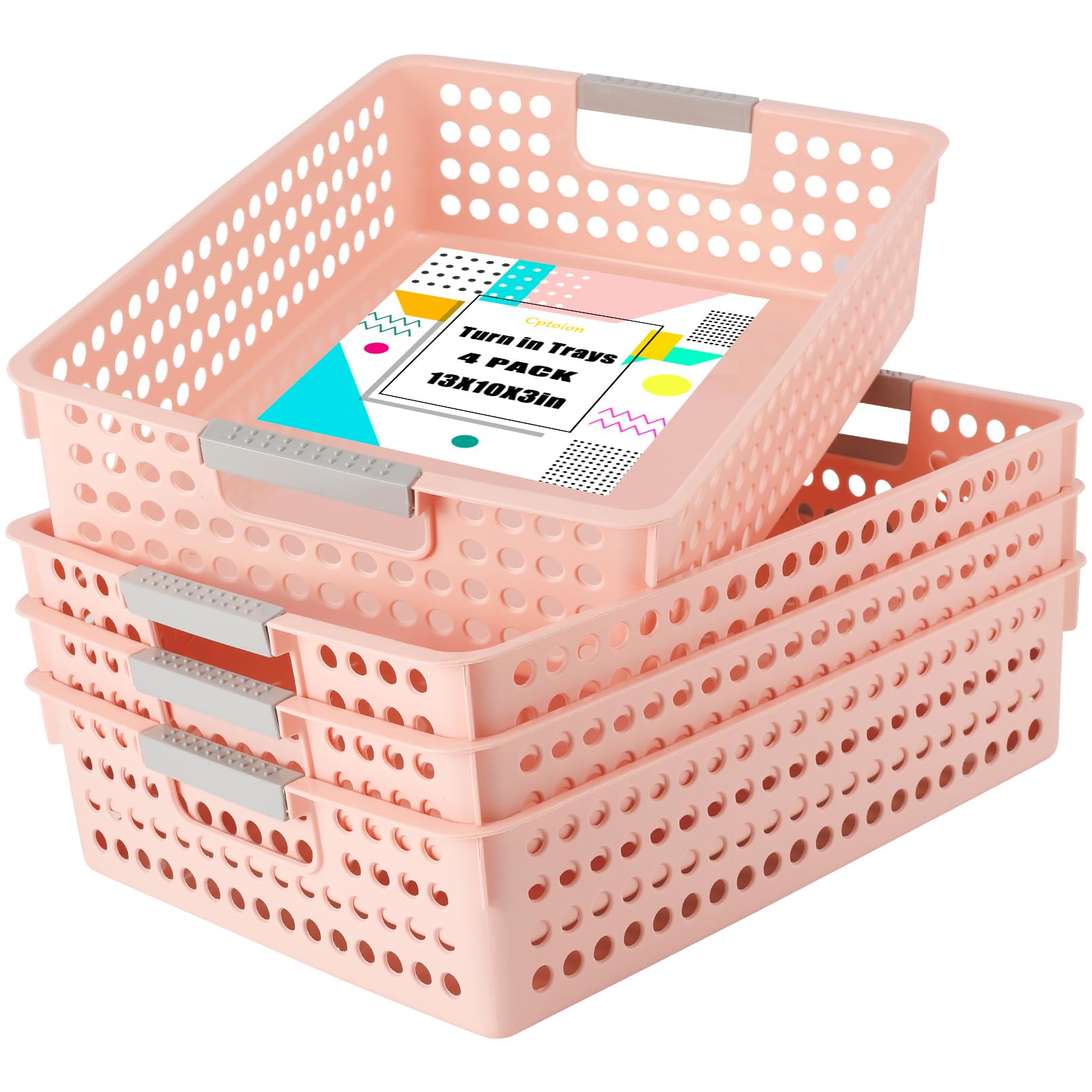 Cptoion Turn in Trays Classroom,4 Pack Paper Trays for Classroom,Plastic Storage Baskets with Handles,Colorful Classroom Organization and Storage