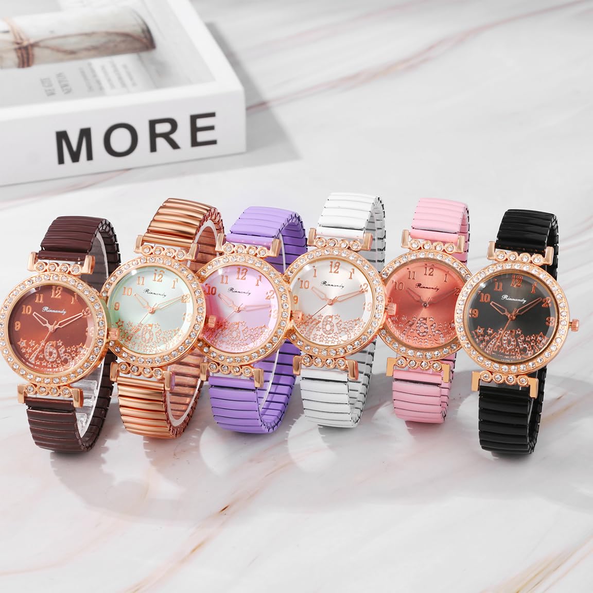 JewelryWe Damenuhr Elastische Uhr für Senioren Analog Quarz Armbanduhr Damen Stretcharmband Lässige Uhr mit Edelstahl Zugarmband & großem leicht ablesbar Zifferblatt