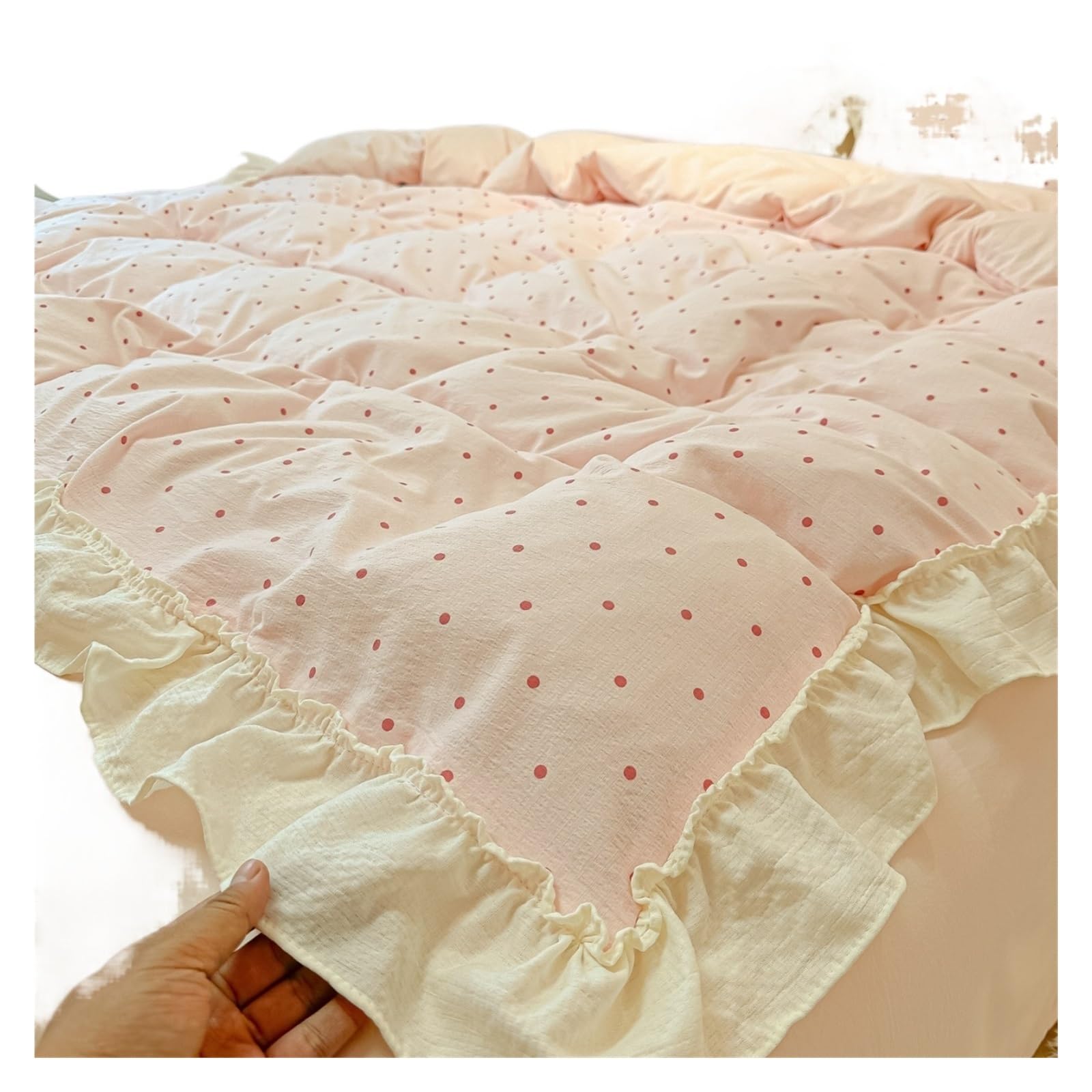 GCYEIDMA Ruffle Duvet Cover Ruffle Duvet Cover Set for Girls Washed Cotton Bedding with Pillowcases Sheet Queen Size(Color 3,150X200cm 4pcs)