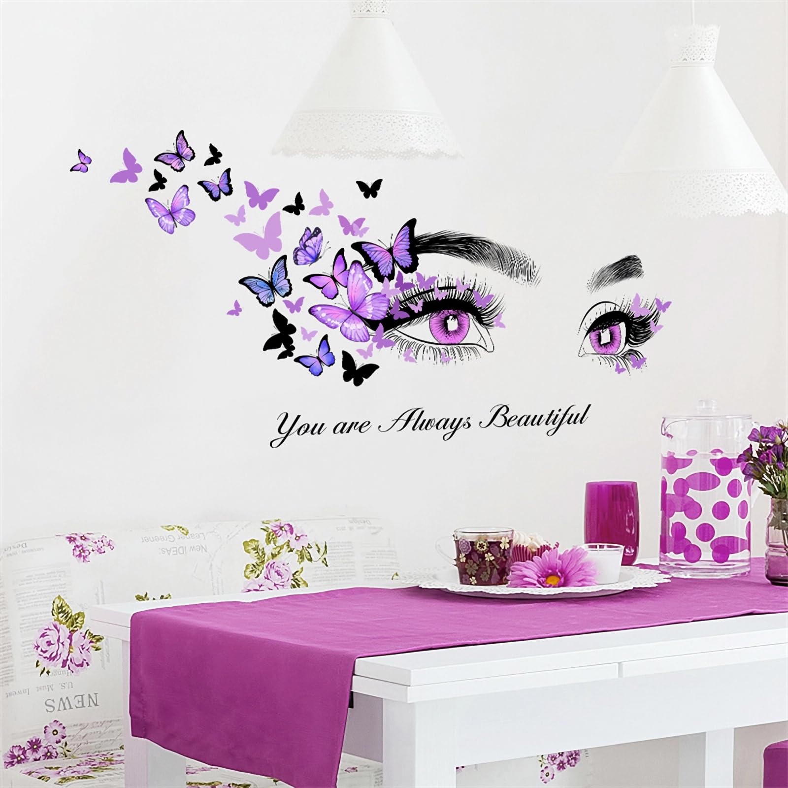 Purple Wolf Girl Butterfly Wall Decal – Removable Vinyl Wall Sticker For Bedroom, Nursery, Kids Room – 17.7x20.1 Inch Art Decor