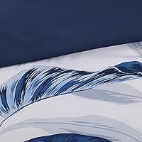 Vista 7 de WRENSONGE Juego de edredón Queen - Juego de ropa de cama suave de 7 piezas con hojas tropicales azules, cama costera en una bolsa, edredón estampado