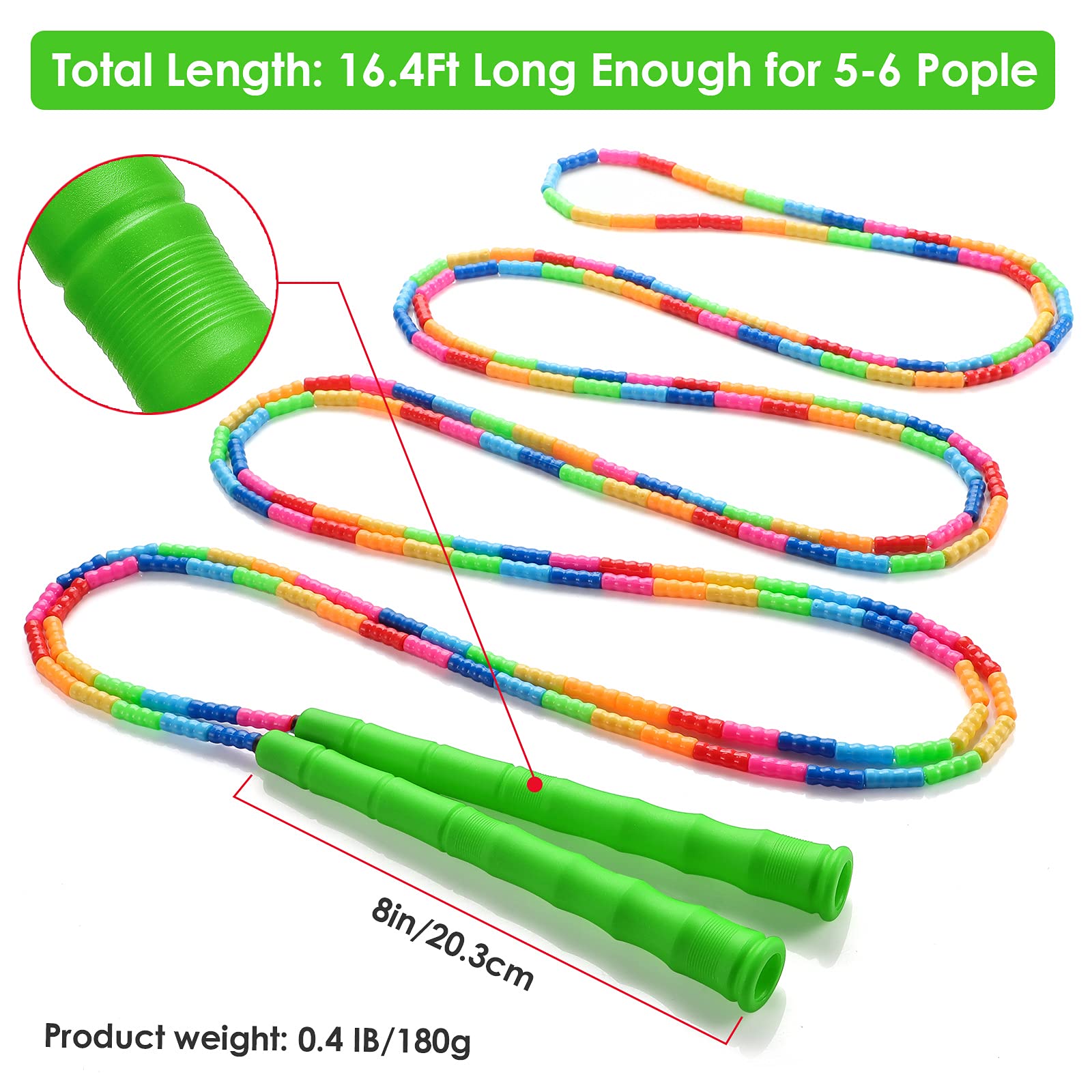 Kingcolor Double Dutch Lot de 2 cordes à sauter longues de 4,9 m avec perles segmentées en plastique, adaptées aux enfants et aux adultes, assez longues pour 5 à 6 pulls (noir