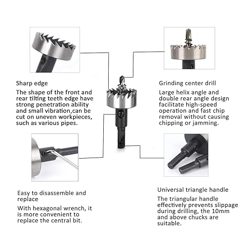 Miniatura 3 de TOGU Broca de acero de alta velocidad tratada térmicamente de 1-110 pulgadas (1.102 in), rosca en espiral, avellanado, 10 paquetes
