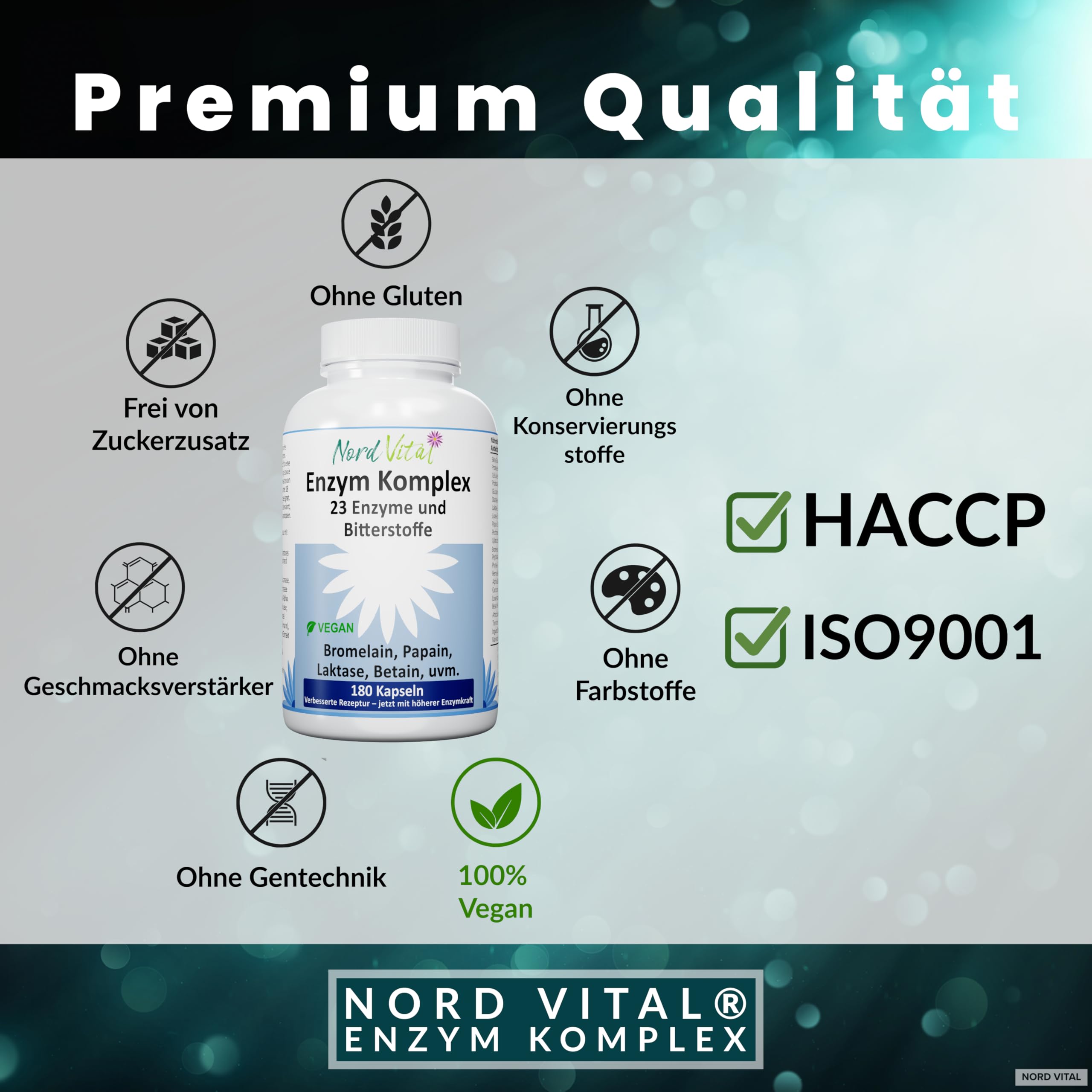 Enzym Komplex mit 23 aktiven Inhaltsstoffen – 180 magensaftresistente Kapseln – Hochdosierte Verdauungsenzyme mit Bromelain, Papain, Lipase, Betain HCL & Bitterstoffen – Vegan – Digestive Enzymes