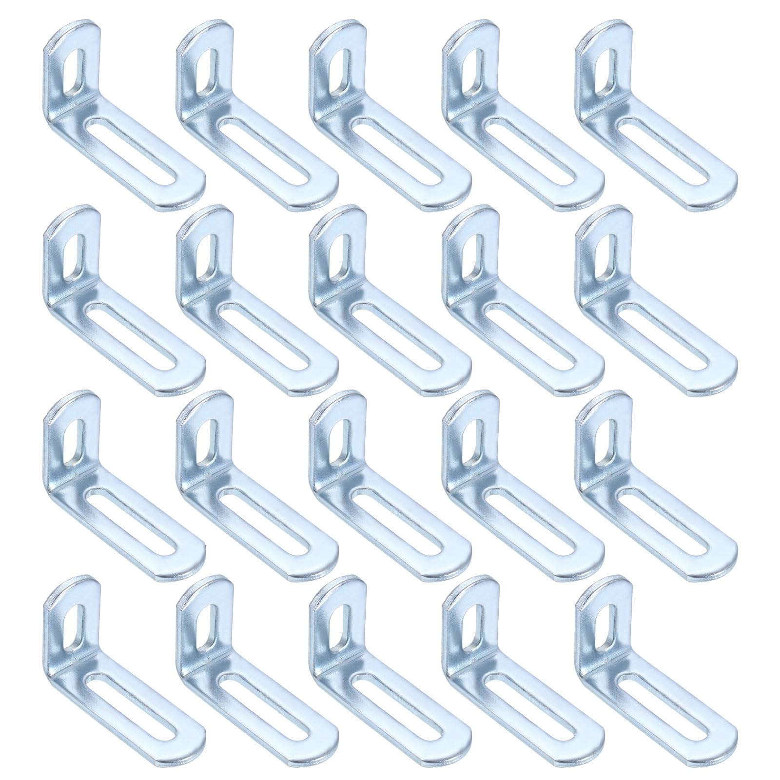 sourcing map 20 Pcs Adjustable Right Angle Brackets, Slotted L-Shape Corner Bracket 50mm, 90 Degree Steel l Bracket Support for Shelves, Wood Furniture Construction, Silver