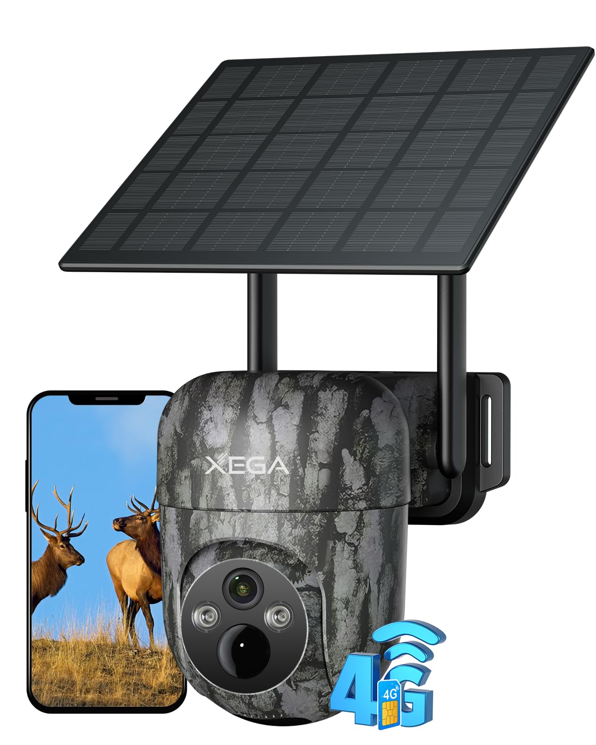 Xega 4G Cellular Solar Powered Wildlife Camera with SIM Card, 2K Trail Camera Outdoor, No WiFi Game Cam with Remote Access Night Vision Live Streaming Motion Detection, Only Support The Built-in SIM-image-20
