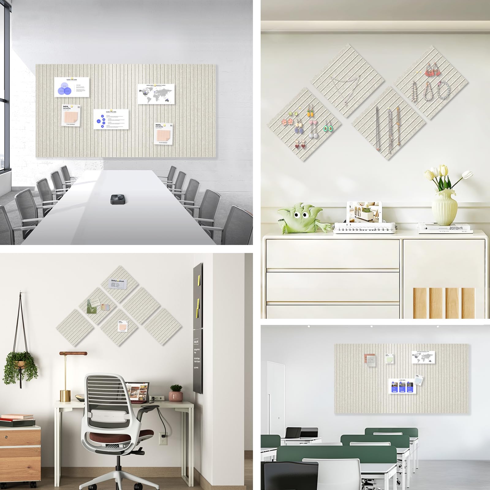 Filz Pinnwand 120 x 60 cm, 8er-Pack, Korktafel-Alternative mit Klebepads, Dekorative Vision Board Fotowand Pin Board Memoboard für Büro, Küche, Kinderzimmer, Haferfarben