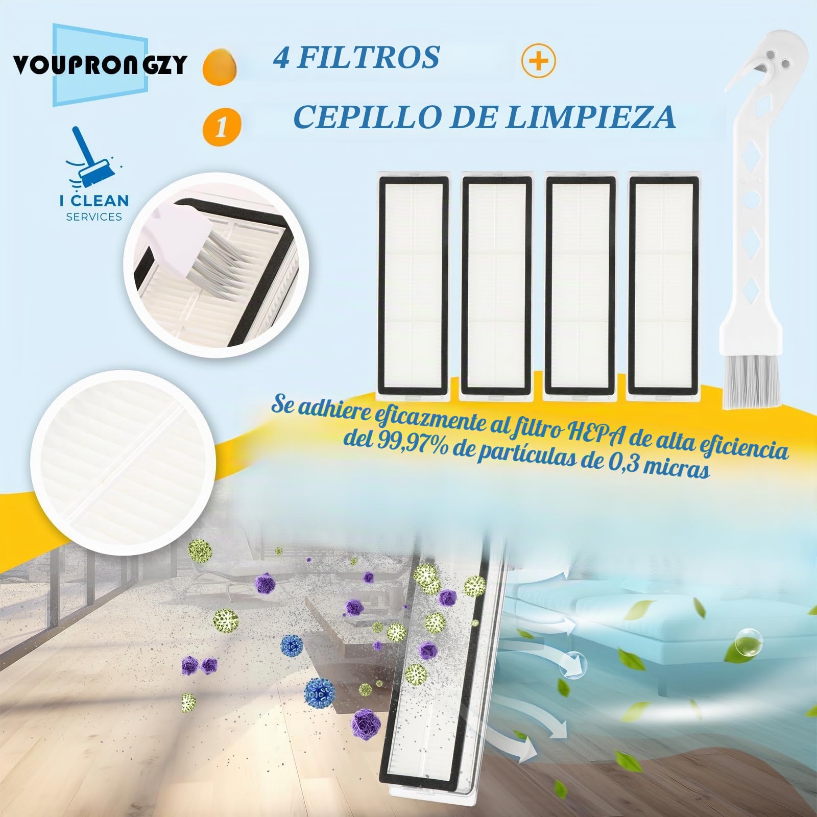 Para Xiaomi Robot Vacuum 5 Repuesto Accesorios para Xiaomi Robot Vacuum 5 Pro con 2 Cepillo Principal,4 Cepillo Lateral,4almohadillas para trapeador，4 Bolsas Polvo,4 Filtro Hepa, Accessory