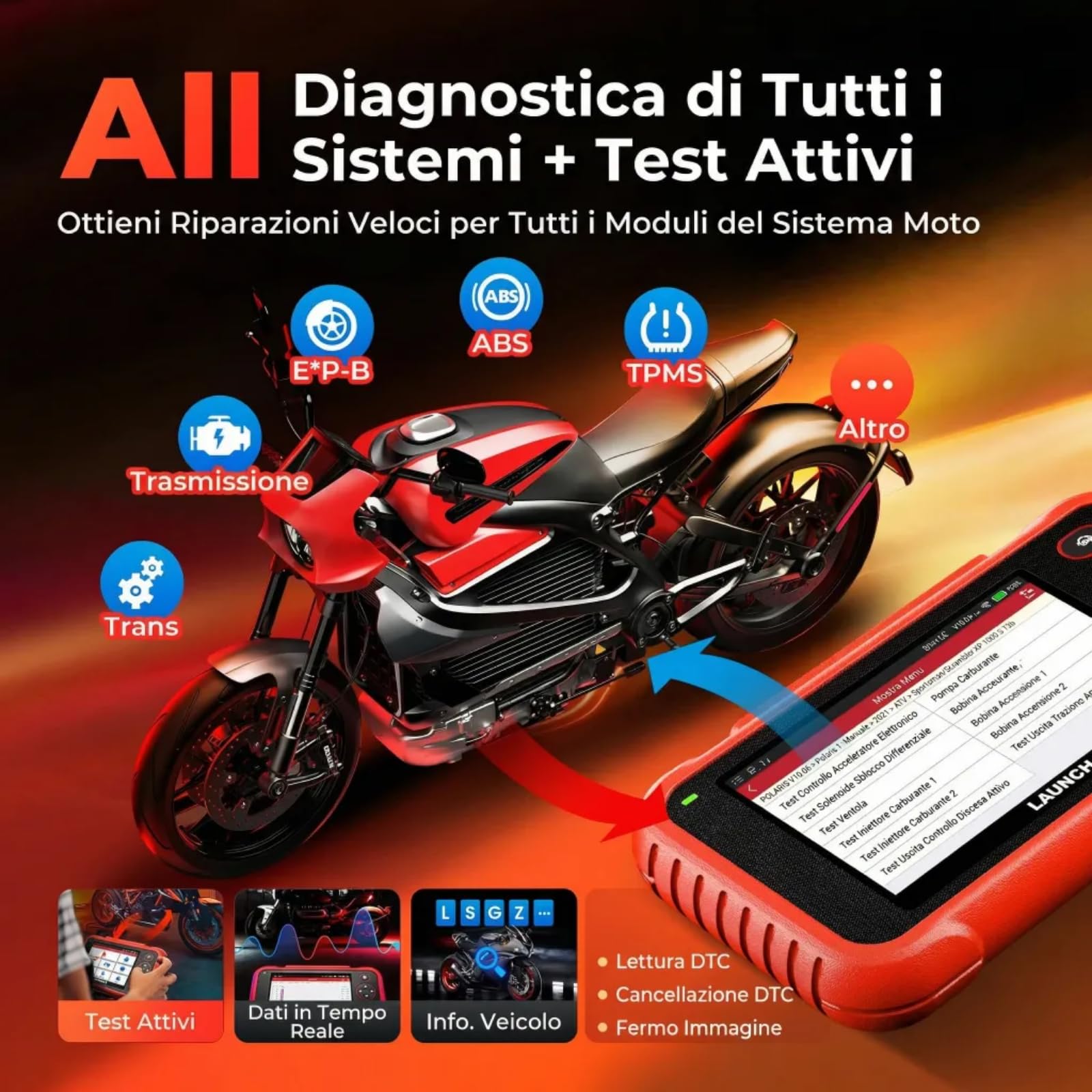 Launch CRP129 MT Pro Strumento di diagnostica per moto, test bidirezionale completo di tutti i sistemi OE, reset per Harley Honda Yamaha Kawasaki, 38+ marche, 11 lingue, 2 anni di aggiornamenti