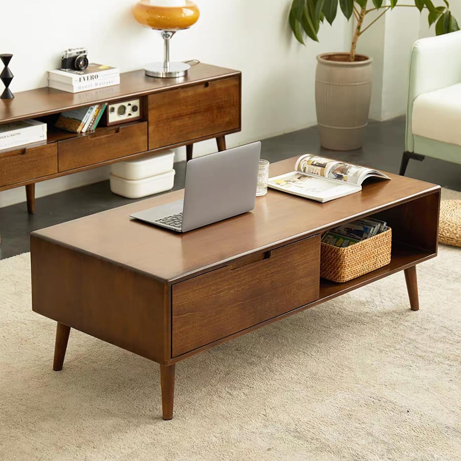 FNXBDPA コーヒーテーブル、長方形コーヒーテーブル、木製コーヒー