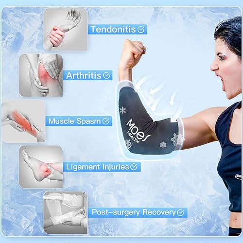 Miniatura 5 de MOES Paquete de hielo para codo y rodilla, manga fría de gel reutilizable para rodilla, codo, tobillo, pantorrilla, envoltura fría flexible para