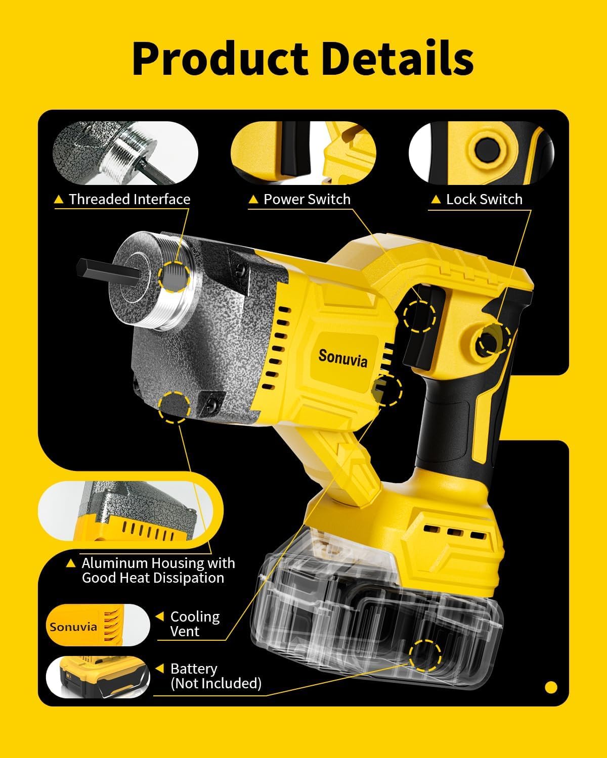 Cordless Concrete Vibrating Tool Compatible with Dewalt 20V Max Battery, 600W Power Concrete Vibrator with 3.8ft Shaft, 6000RPM Portable Concrete Vibrating Tool (Battery not included)